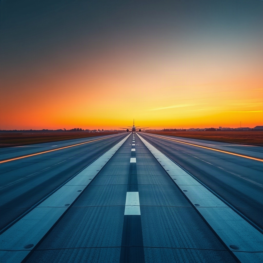 Runway perspective at dusk